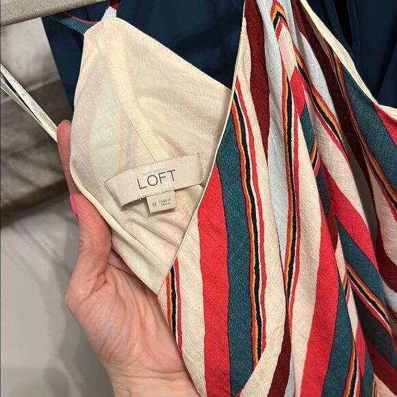 LOFT Multi Color Chevron Striped Linen Blend Halter Style Maxi Dress - Picture 5 of 7